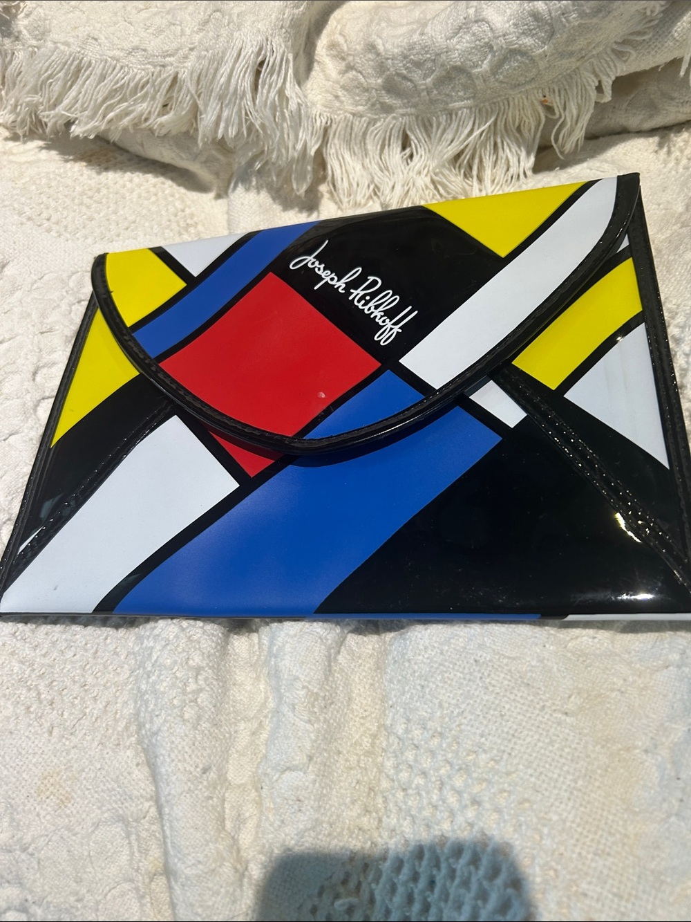 Designer Joseph Ribkoff Clutch Envelope Bag Bright Geometric Art MOD Statement